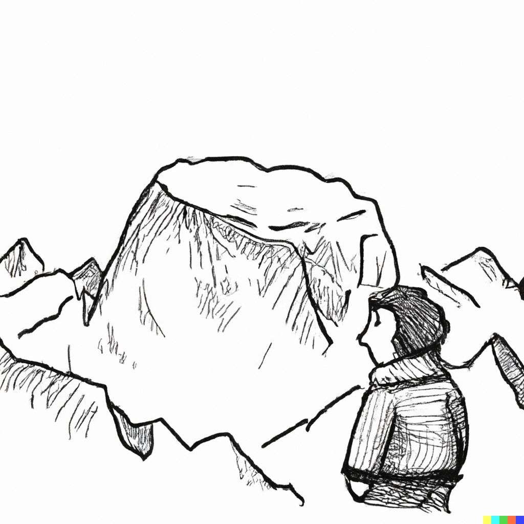 someone gazing at Mount Everest, doodle